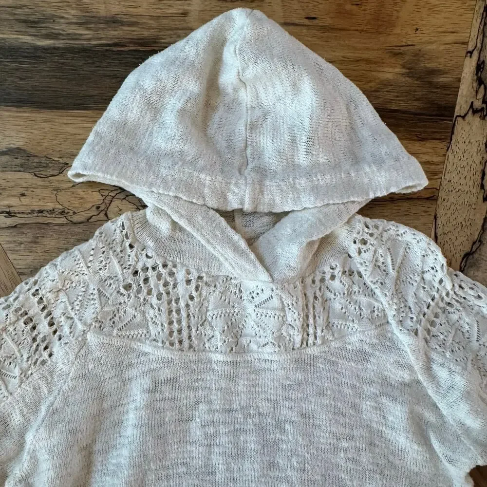 O'Neill Girls Cream Crochet Lace Sleeve Knit Hoodie Beach Coverup Sweater Large